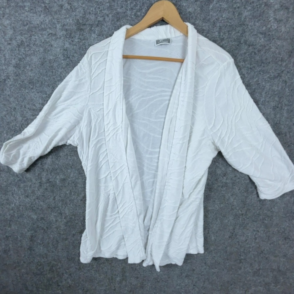 JM Collection Cardigan Sweater Womens Medium White Abstract Open Front Textured